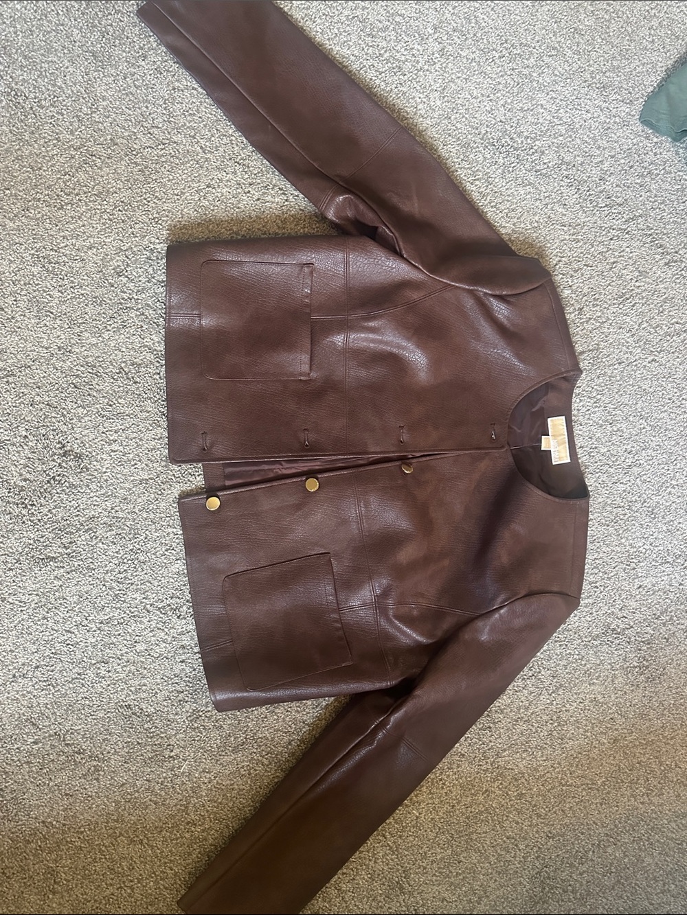 Womens Brown Leather Button-Front Jacket